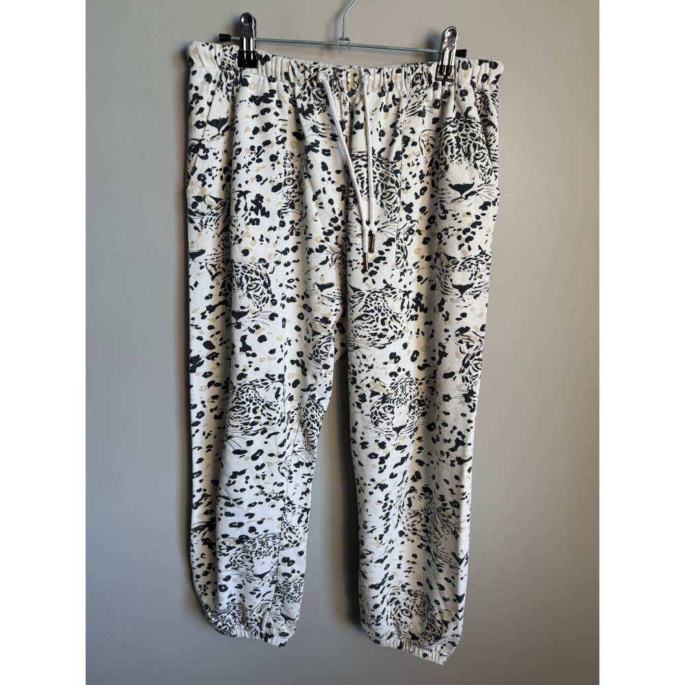 Z Supply Womens Cream Leopard Print Joggers S Loungewear Animal Print Sweatpants